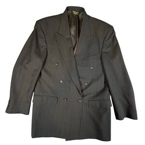 Pierre Balmain 100% Wool Double Breasted Sport Coat Blazer Dark Gray Made in USA